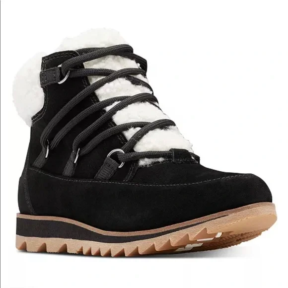 NEW SOREL HARLOW LACE COZY WATERPROOF BLACK SOLE BOOTIE: 9 - Picture 4 of 8